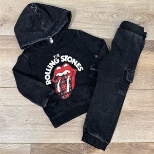 😜Rolling Stones😜 Rolling Stones Toddler Hoodie and Joggers Set Washed Black